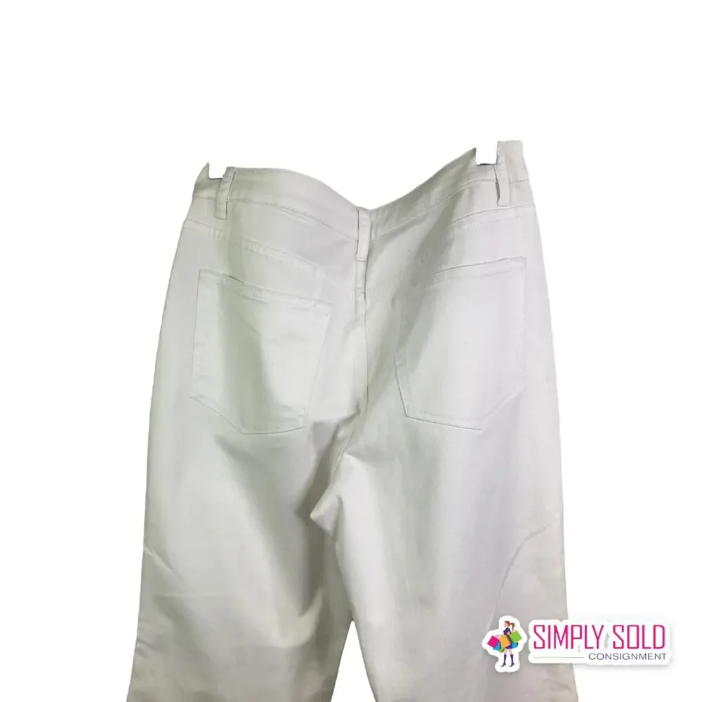 Coldwater Creek Womens 12P Flared Pants Natural Fit Hi-Rise White Cotton Stretch